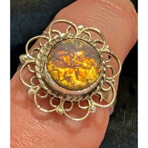 Vintage Sterling Silver Opal Glass Ring Art Glass Statement Boho Size 7 Apx